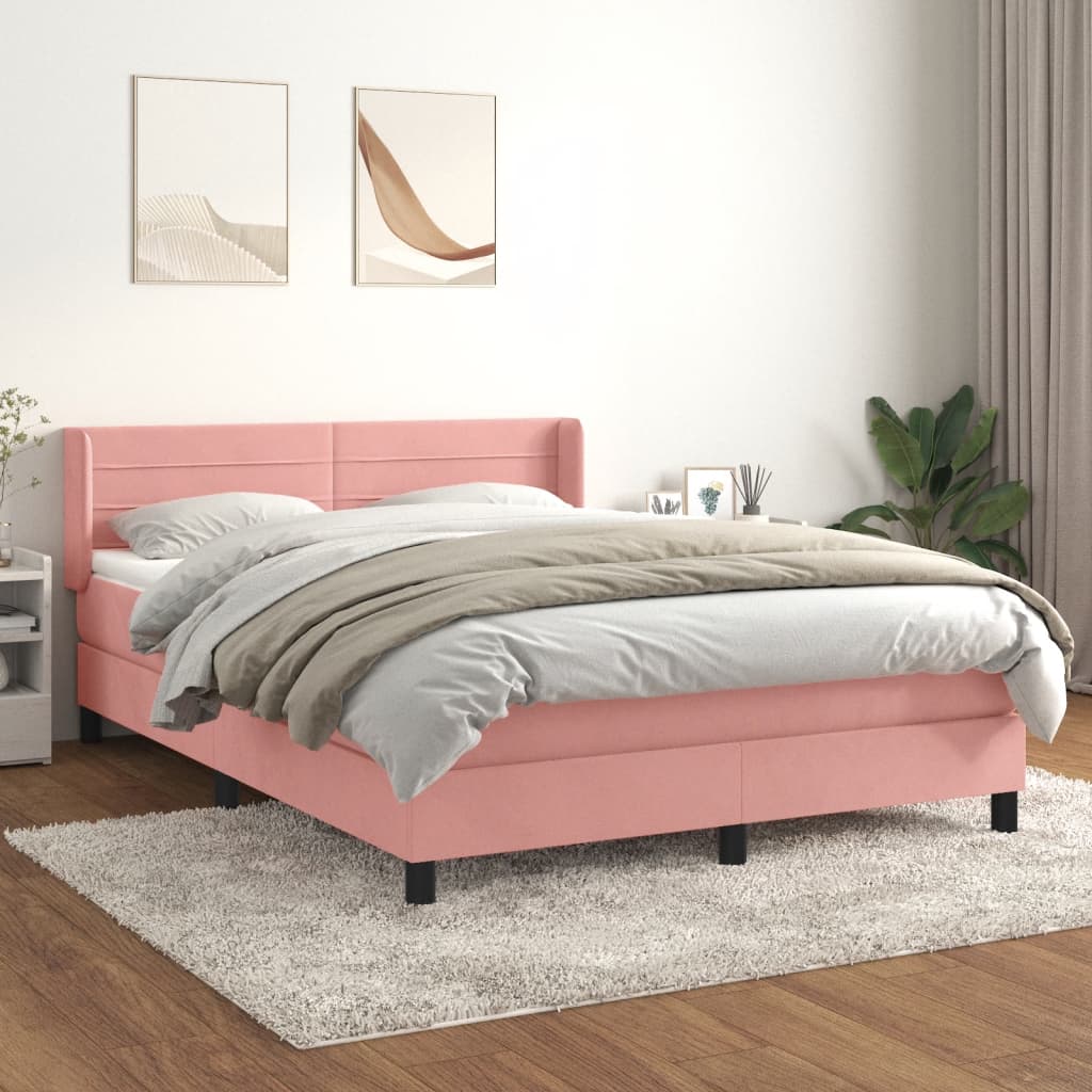 Boxspring met matras fluweel roze 140x190 cm Bedden & bedframes | Creëer jouw Trendy Thuis | Gratis bezorgd & Retour | Trendy.nl