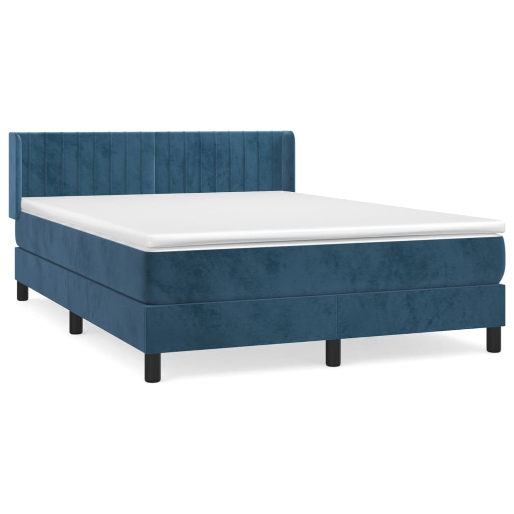 Boxspring met matras fluweel donkerblauw 140x200 cm