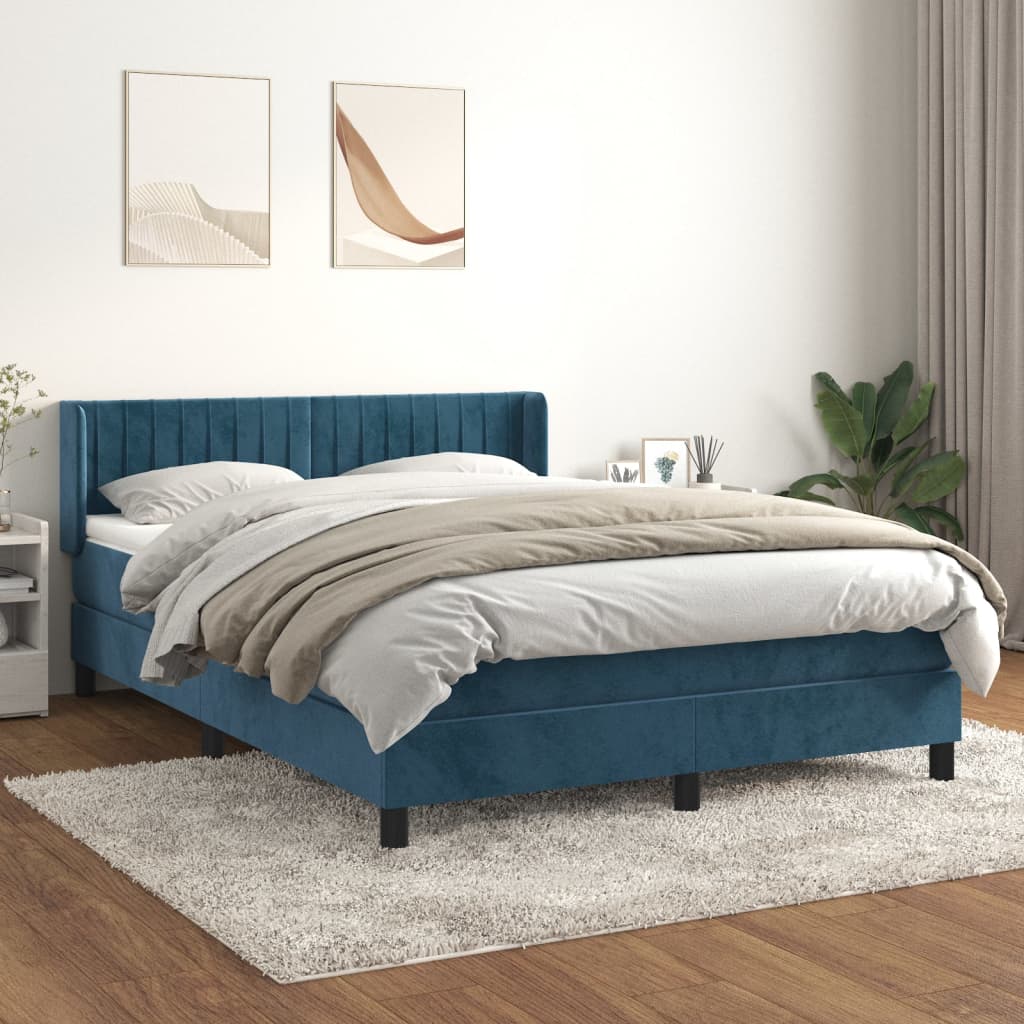 Boxspring met matras fluweel donkerblauw 140x200 cm