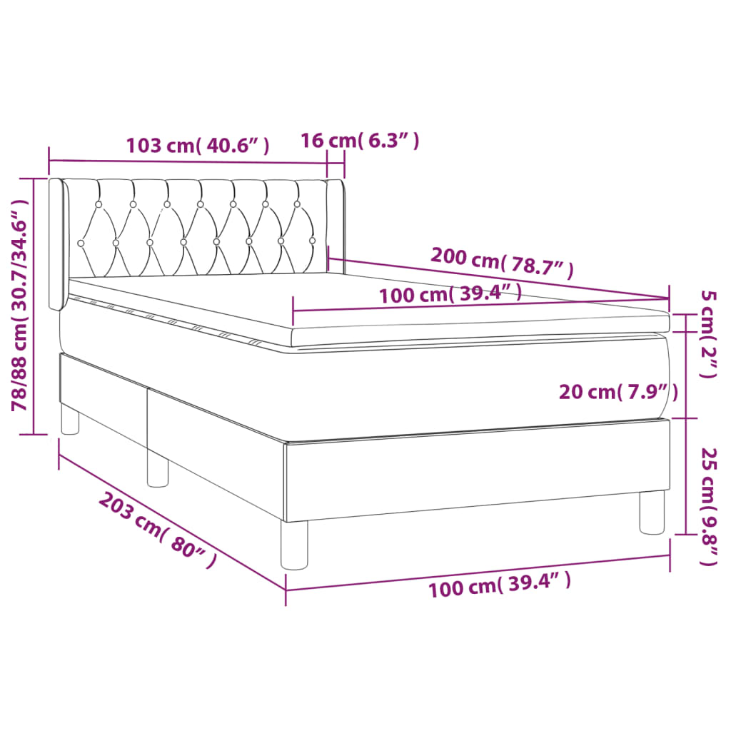 Boxspring met matras fluweel donkergroen 100x200 cm