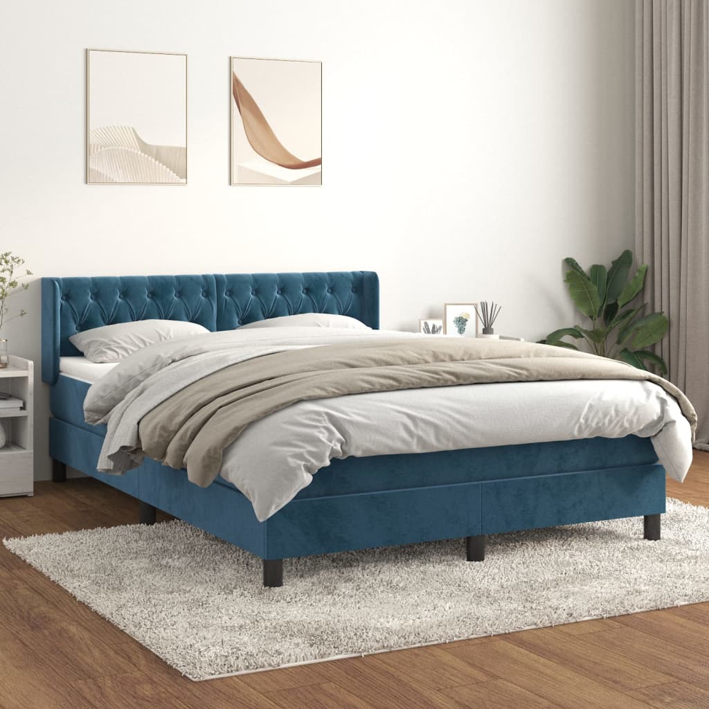 Boxspring met matras fluweel donkerblauw 140x190 cm