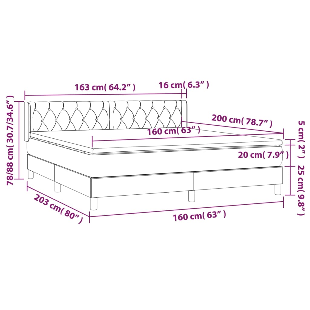 Boxspring met matras fluweel roze 160x200 cm