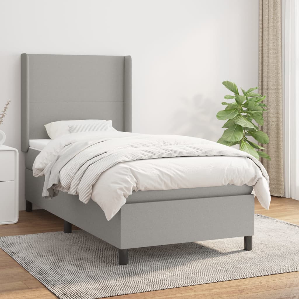 Boxspring met matras stof lichtgrijs 90x190 cm Bedden & bedframes | Creëer jouw Trendy Thuis | Gratis bezorgd & Retour | Trendy.nl