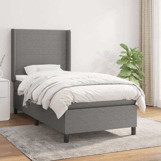 Boxspring met matras stof donkergrijs 90x200 cm Bedden & bedframes | Creëer jouw Trendy Thuis | Gratis bezorgd & Retour | Trendy.nl