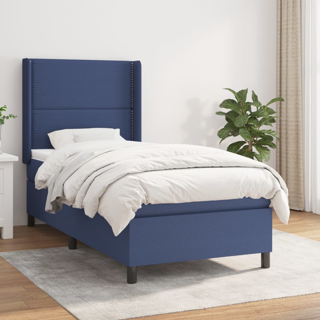 Boxspring met matras stof blauw 90x190 cm Bedden & bedframes | Creëer jouw Trendy Thuis | Gratis bezorgd & Retour | Trendy.nl