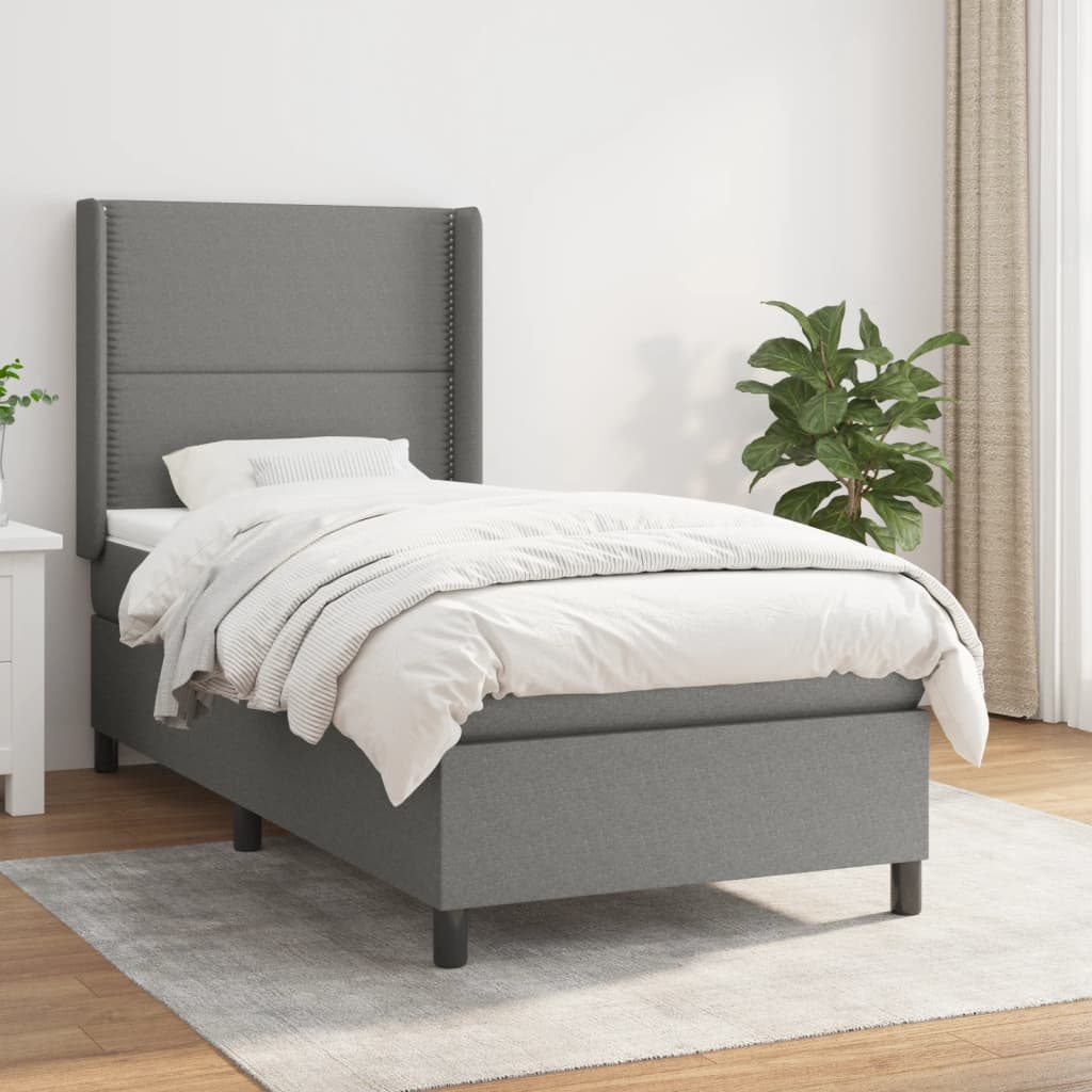 Boxspring met matras stof donkergrijs 90x200 cm Bedden & bedframes | Creëer jouw Trendy Thuis | Gratis bezorgd & Retour | Trendy.nl