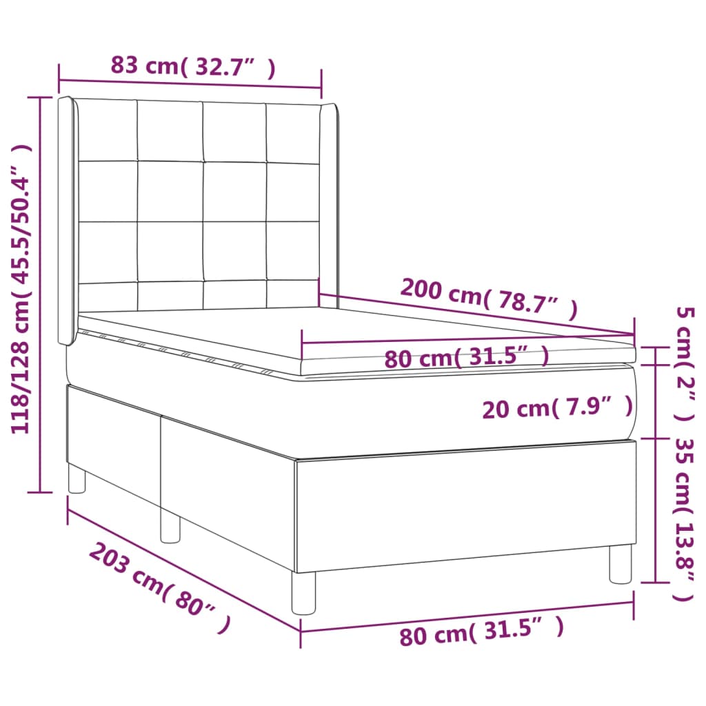 Boxspring met matras stof donkergrijs 80x200 cm