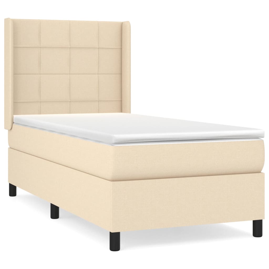 Boxspring met matras stof crèmekleurig 90x190 cm