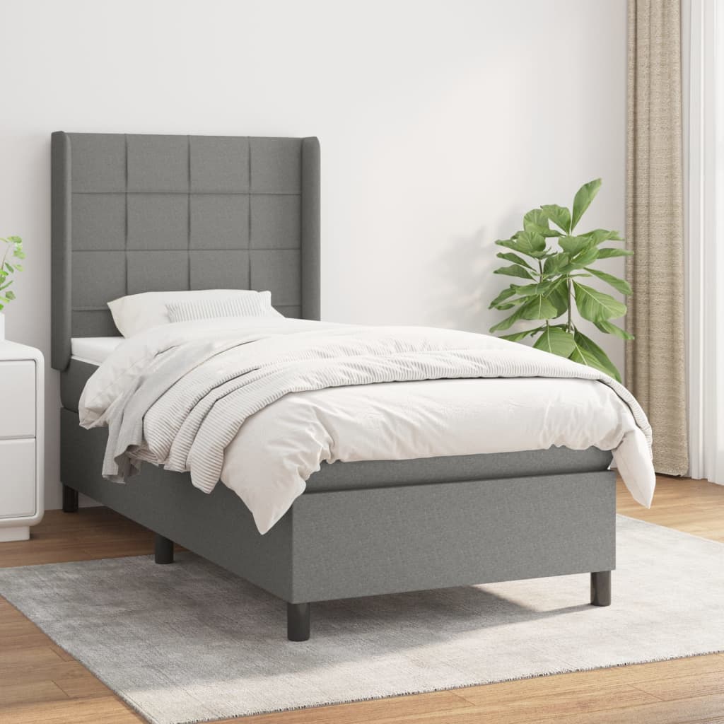 Boxspring met matras stof donkergrijs 90x200 cm Bedden & bedframes | Creëer jouw Trendy Thuis | Gratis bezorgd & Retour | Trendy.nl