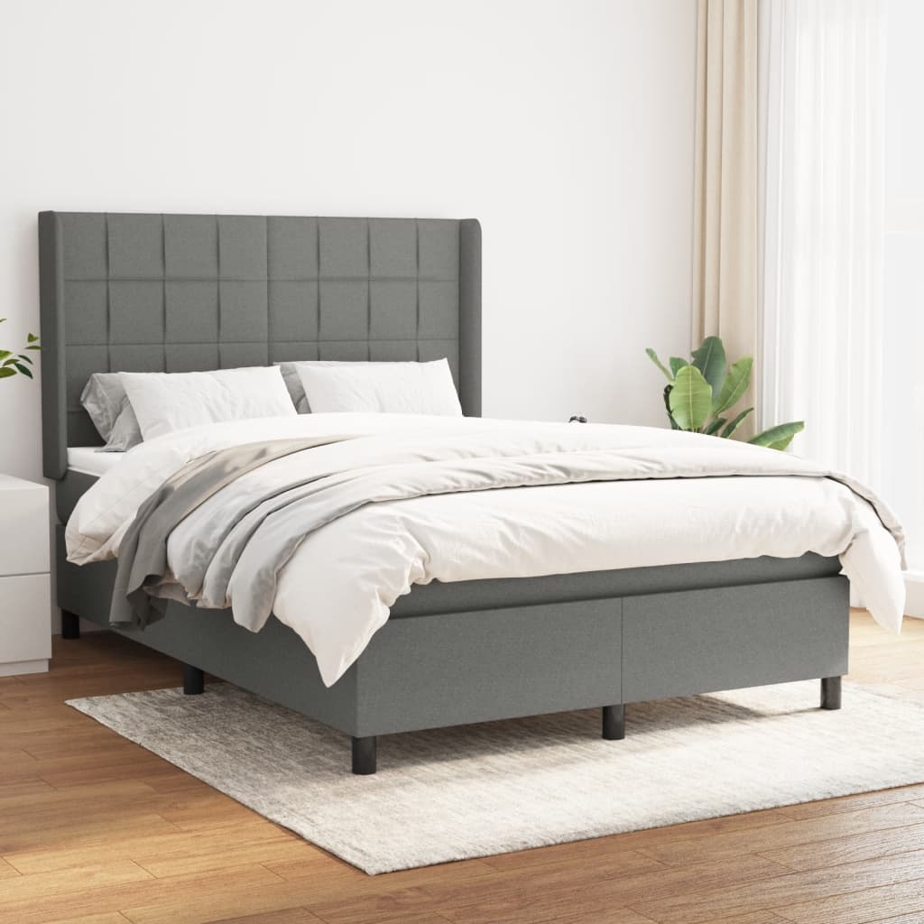 Boxspring met matras stof donkergrijs 140x190 cm Bedden & bedframes | Creëer jouw Trendy Thuis | Gratis bezorgd & Retour | Trendy.nl