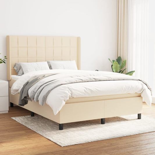 Boxspring met matras stof crèmekleurig 140x190 cm Bedden & bedframes | Creëer jouw Trendy Thuis | Gratis bezorgd & Retour | Trendy.nl