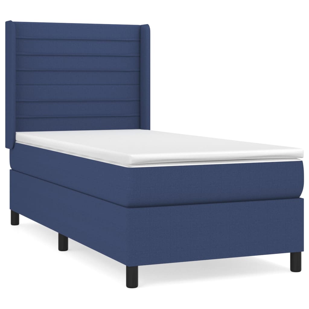 Boxspring met matras stof blauw 90x190 cm