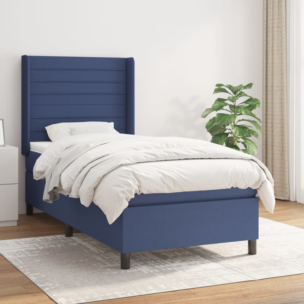 Boxspring met matras stof blauw 90x190 cm