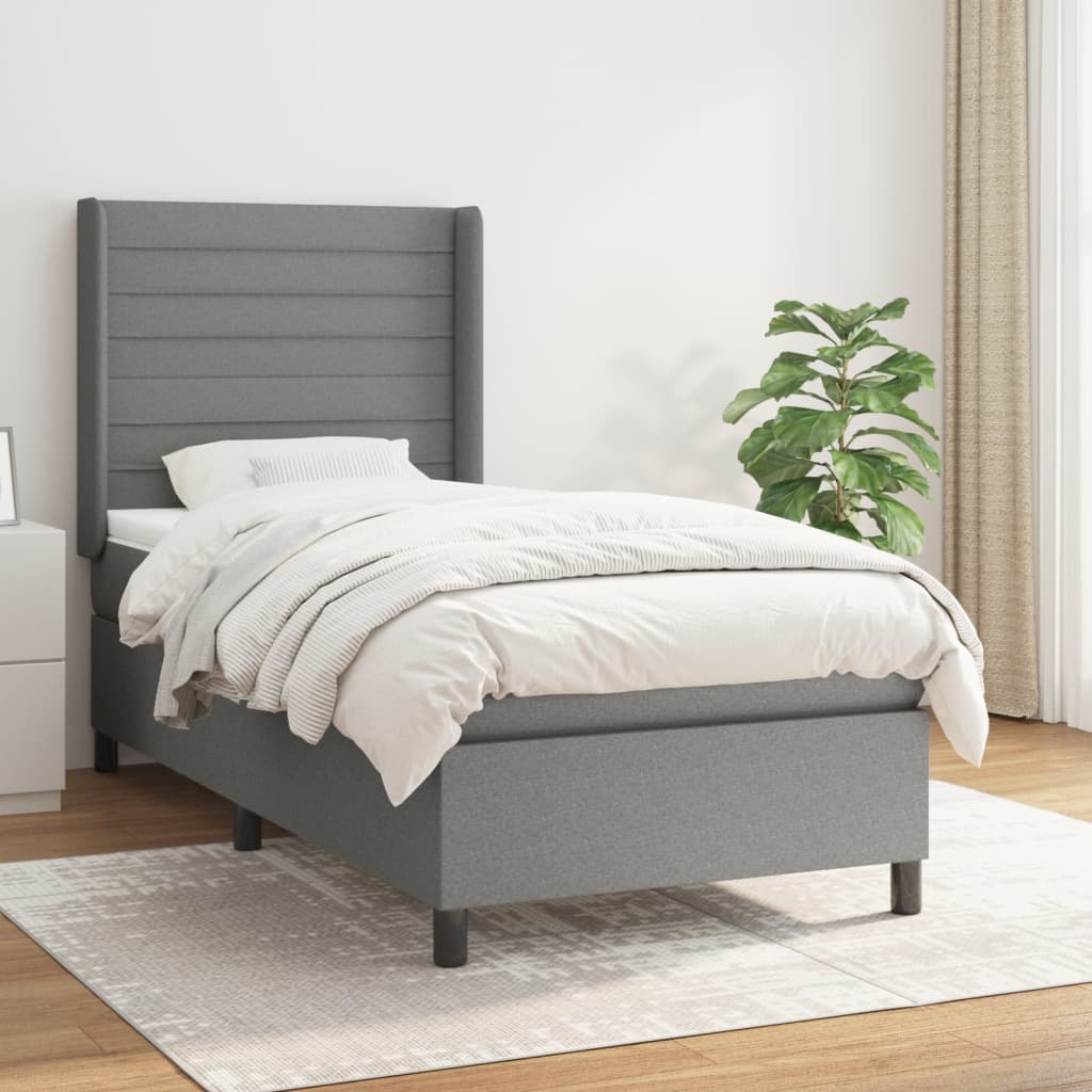 Boxspring met matras stof donkergrijs 90x200 cm Bedden & bedframes | Creëer jouw Trendy Thuis | Gratis bezorgd & Retour | Trendy.nl