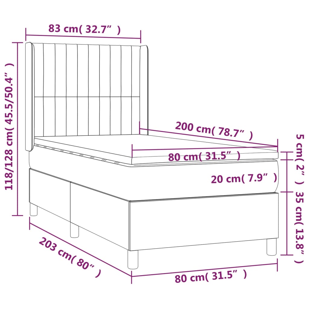 Boxspring met matras stof lichtgrijs 80x200 cm Bedden & bedframes | Creëer jouw Trendy Thuis | Gratis bezorgd & Retour | Trendy.nl