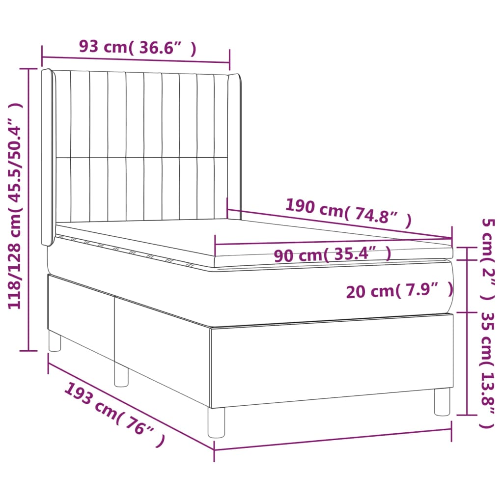 Boxspring met matras stof donkerbruin 90x190 cm