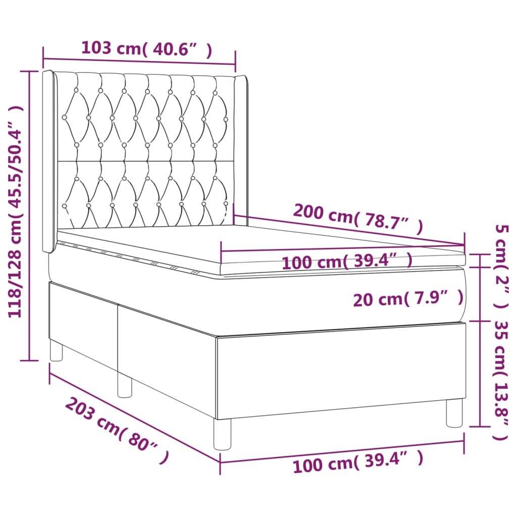 Boxspring met matras stof blauw 100x200 cm Bedden & bedframes | Creëer jouw Trendy Thuis | Gratis bezorgd & Retour | Trendy.nl