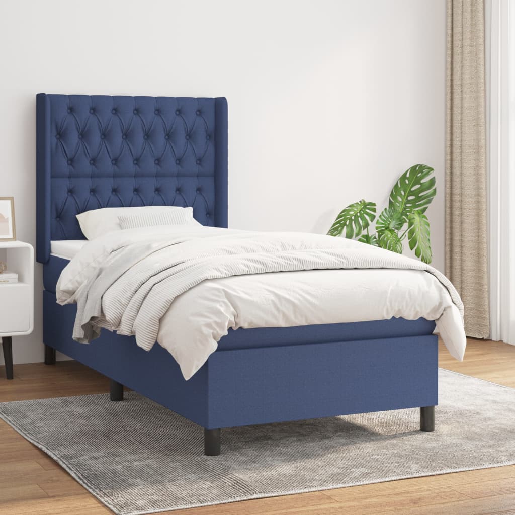 Boxspring met matras stof blauw 100x200 cm Bedden & bedframes | Creëer jouw Trendy Thuis | Gratis bezorgd & Retour | Trendy.nl