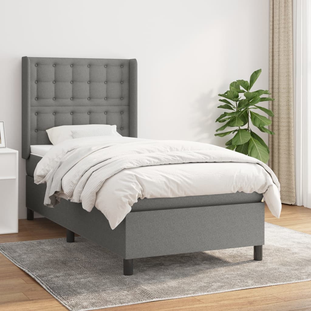 Boxspring met matras stof donkergrijs 90x200 cm Bedden & bedframes | Creëer jouw Trendy Thuis | Gratis bezorgd & Retour | Trendy.nl