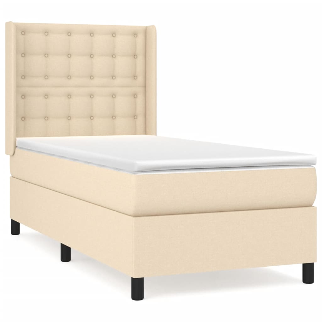 Boxspring met matras stof crèmekleurig 90x200 cm Bedden & bedframes | Creëer jouw Trendy Thuis | Gratis bezorgd & Retour | Trendy.nl