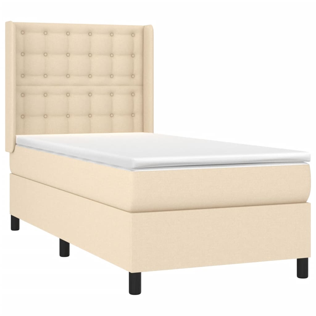 Boxspring met matras stof crèmekleurig 90x200 cm Bedden & bedframes | Creëer jouw Trendy Thuis | Gratis bezorgd & Retour | Trendy.nl