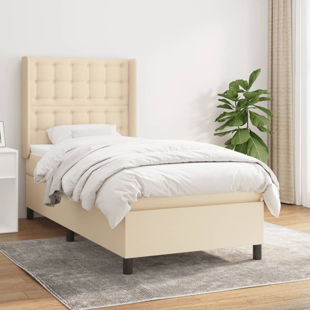 Boxspring met matras stof crèmekleurig 90x200 cm Bedden & bedframes | Creëer jouw Trendy Thuis | Gratis bezorgd & Retour | Trendy.nl