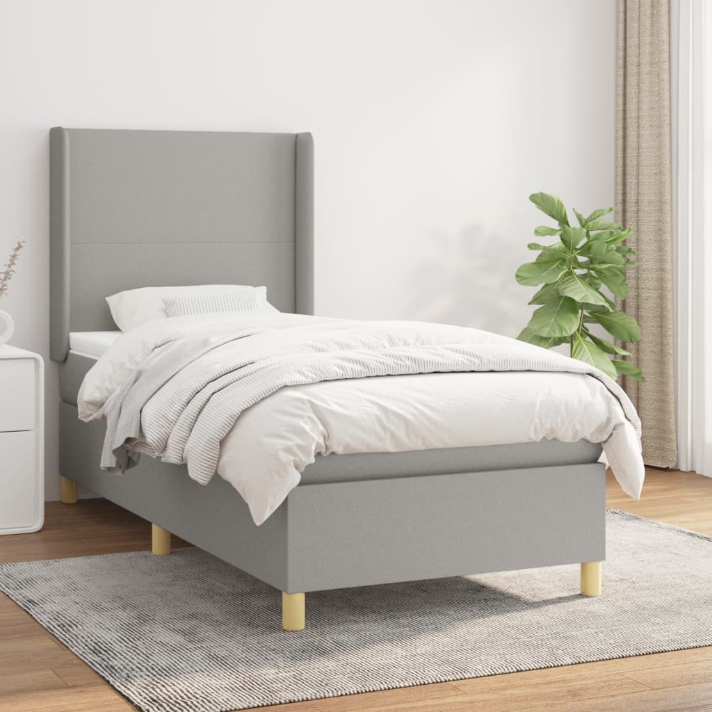 Boxspring met matras stof lichtgrijs 90x190 cm Bedden & bedframes | Creëer jouw Trendy Thuis | Gratis bezorgd & Retour | Trendy.nl