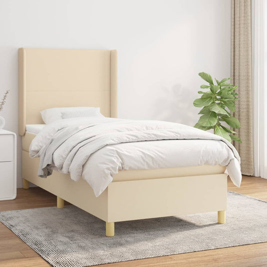 Boxspring met matras stof crèmekleurig 90x190 cm