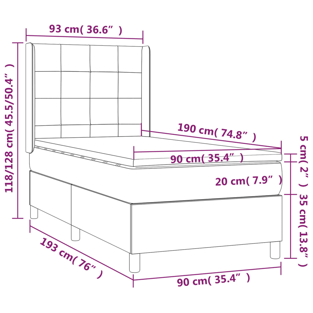 Boxspring met matras stof crèmekleurig 90x190 cm