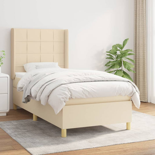 Boxspring met matras stof crèmekleurig 90x190 cm