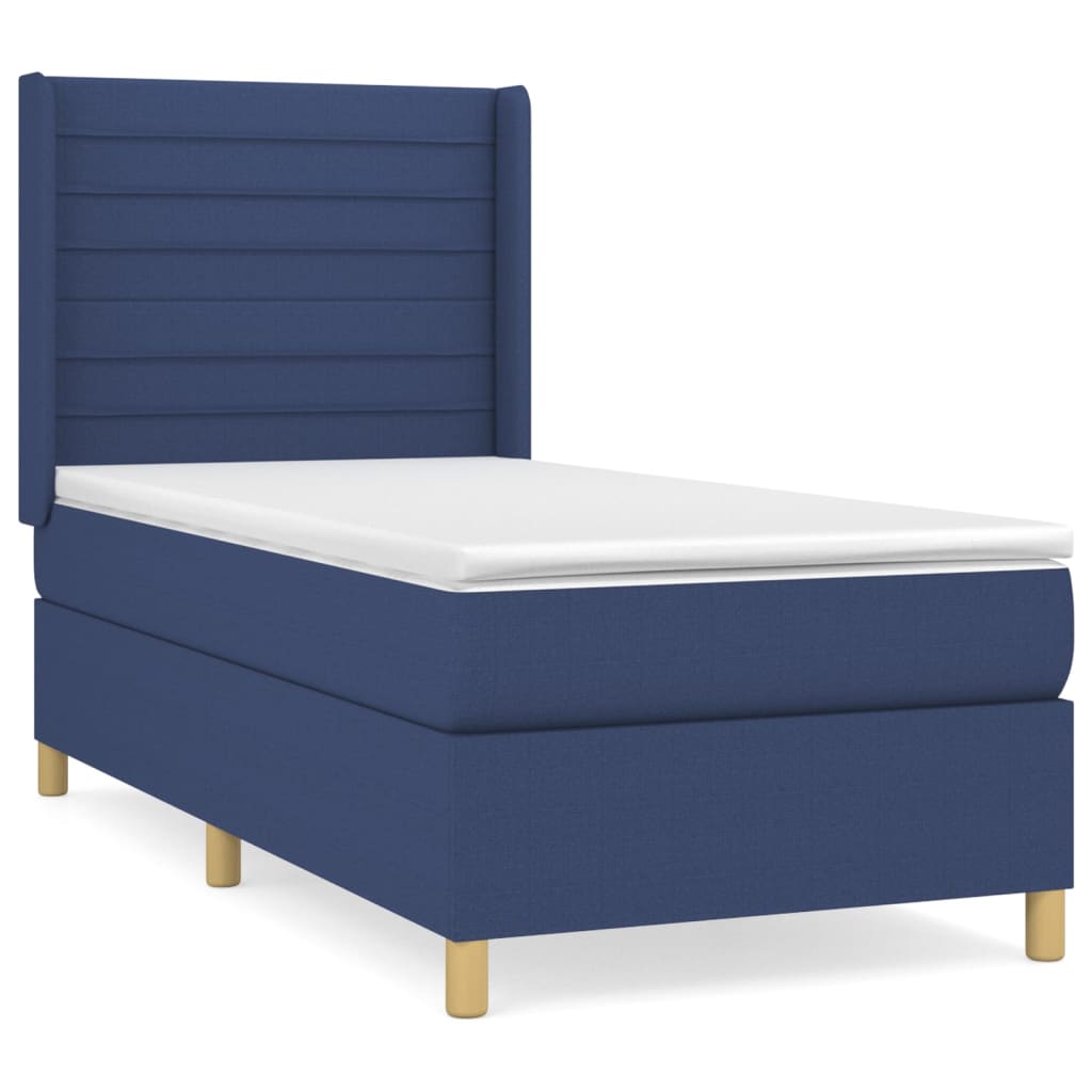 Boxspring met matras stof blauw 90x190 cm