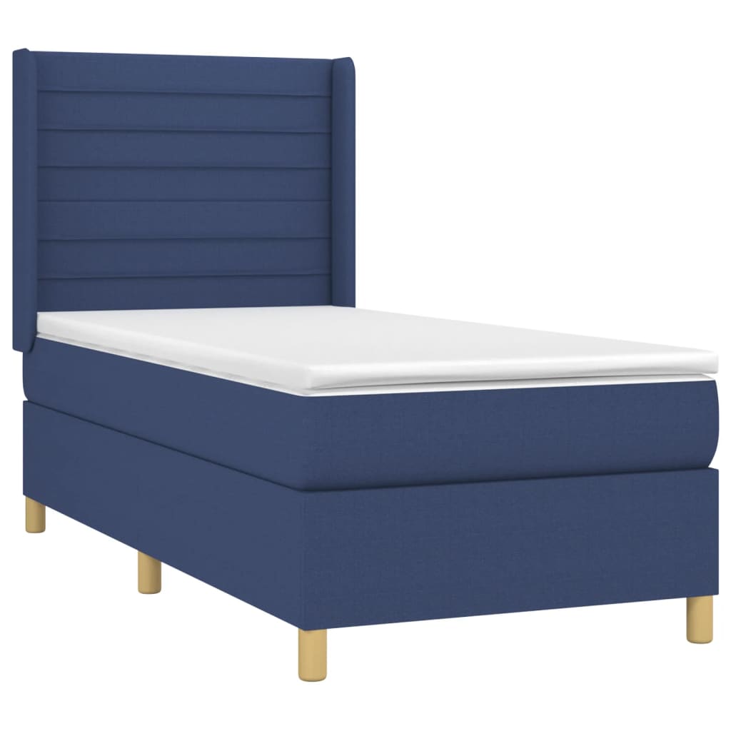 Boxspring met matras stof blauw 90x190 cm