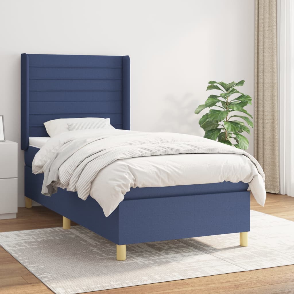 Boxspring met matras stof blauw 90x190 cm