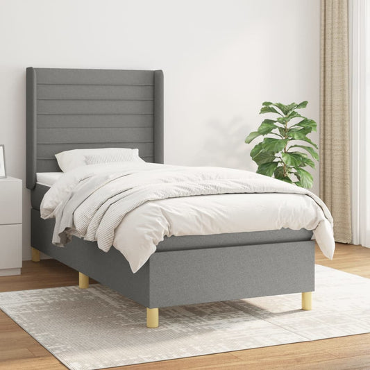 Boxspring met matras stof donkergrijs 90x200 cm Bedden & bedframes | Creëer jouw Trendy Thuis | Gratis bezorgd & Retour | Trendy.nl