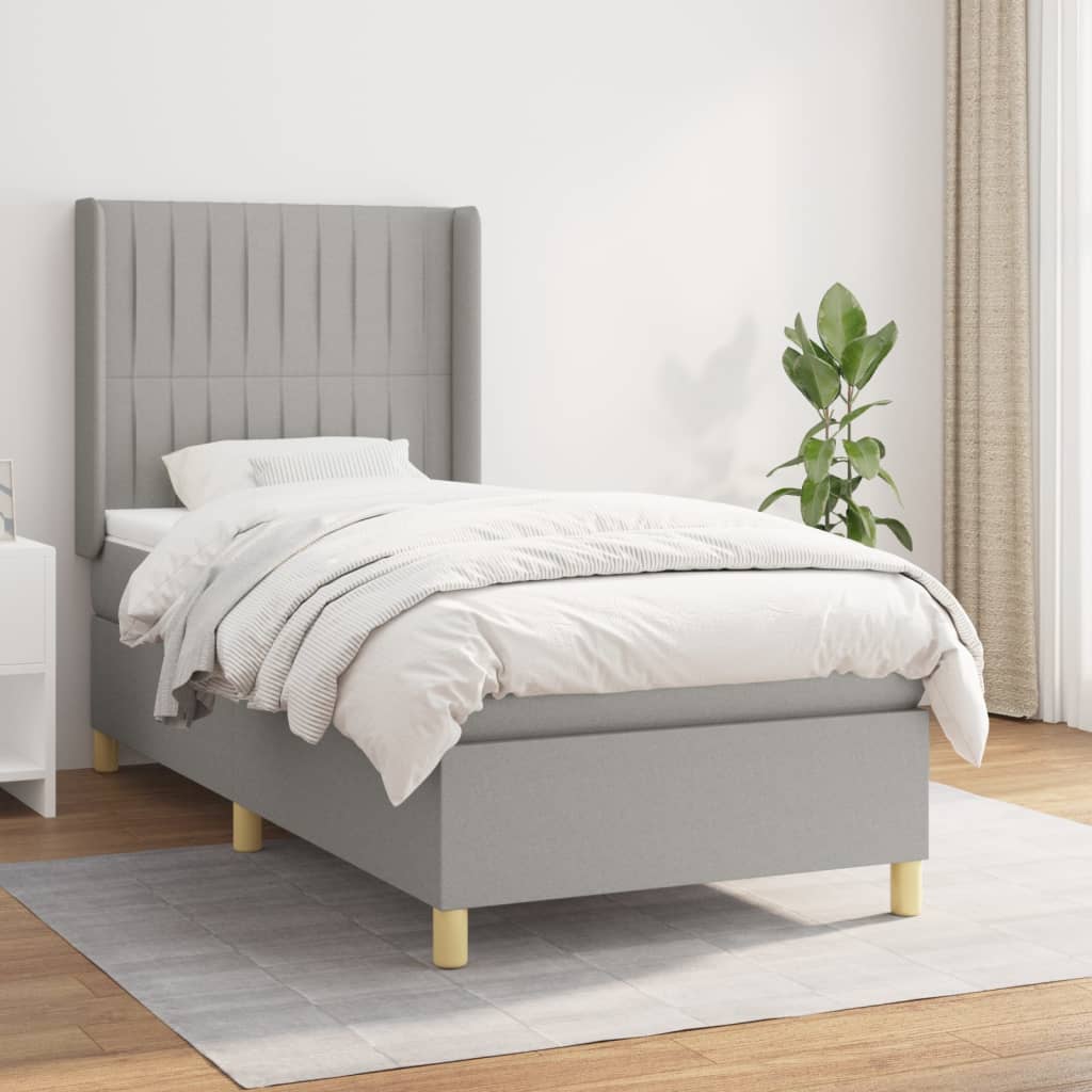 Boxspring met matras stof lichtgrijs 90x190 cm Bedden & bedframes | Creëer jouw Trendy Thuis | Gratis bezorgd & Retour | Trendy.nl