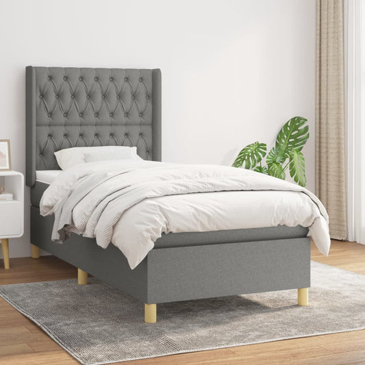 Boxspring met matras stof donkergrijs 90x200 cm Bedden & bedframes | Creëer jouw Trendy Thuis | Gratis bezorgd & Retour | Trendy.nl