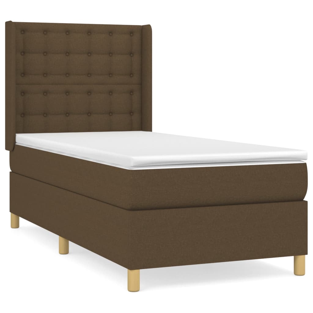 Boxspring met matras stof donkerbruin 90x190 cm Bedden & bedframes | Creëer jouw Trendy Thuis | Gratis bezorgd & Retour | Trendy.nl