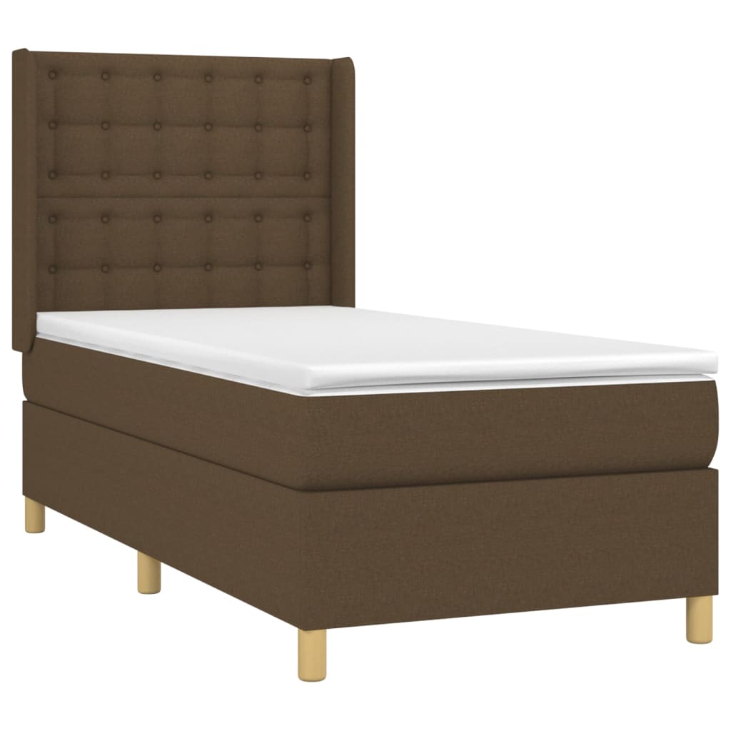 Boxspring met matras stof donkerbruin 90x190 cm Bedden & bedframes | Creëer jouw Trendy Thuis | Gratis bezorgd & Retour | Trendy.nl