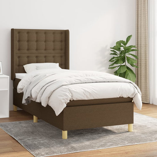 Boxspring met matras stof donkerbruin 90x190 cm Bedden & bedframes | Creëer jouw Trendy Thuis | Gratis bezorgd & Retour | Trendy.nl