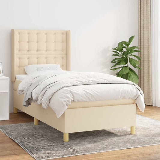 Boxspring met matras stof crèmekleurig 90x190 cm