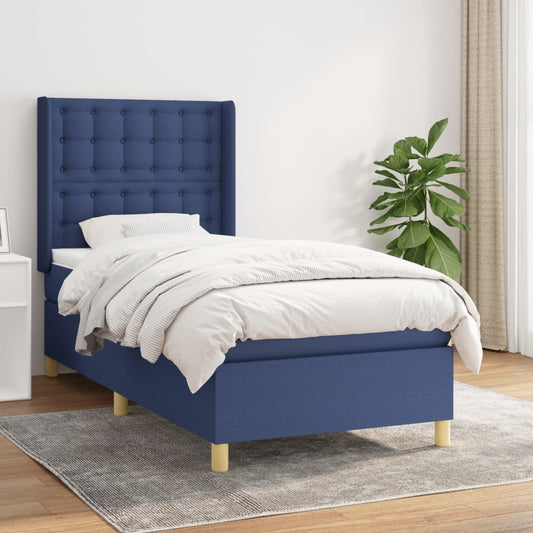 Boxspring met matras stof blauw 90x190 cm