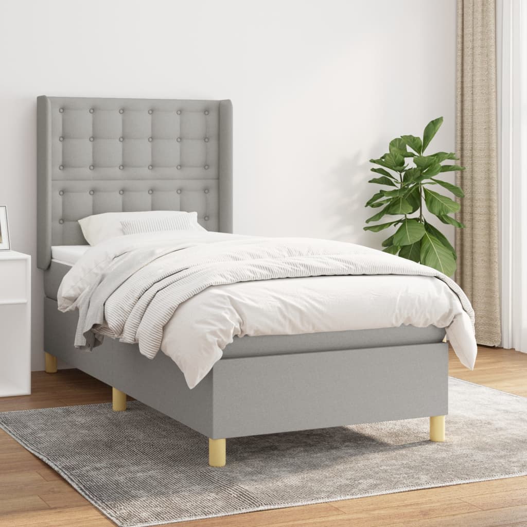 Boxspring met matras stof lichtgrijs 90x200 cm Bedden & bedframes | Creëer jouw Trendy Thuis | Gratis bezorgd & Retour | Trendy.nl