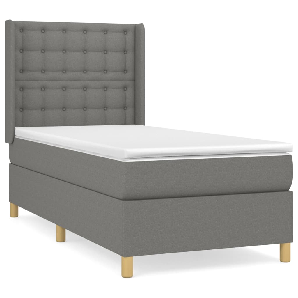 Boxspring met matras stof donkergrijs 90x200 cm Bedden & bedframes | Creëer jouw Trendy Thuis | Gratis bezorgd & Retour | Trendy.nl