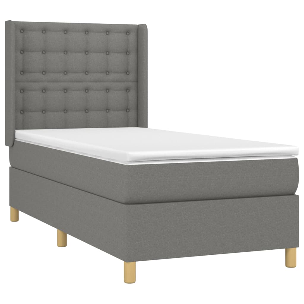 Boxspring met matras stof donkergrijs 90x200 cm Bedden & bedframes | Creëer jouw Trendy Thuis | Gratis bezorgd & Retour | Trendy.nl