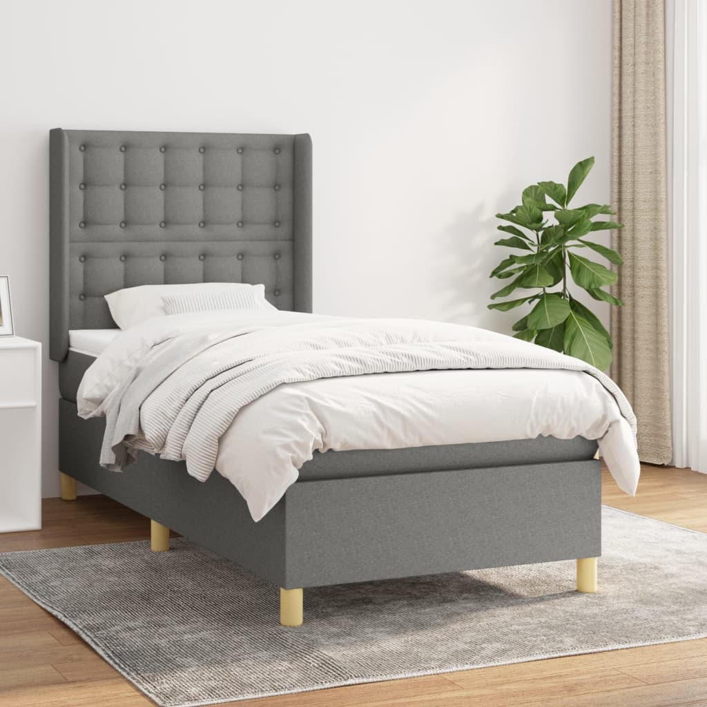 Boxspring met matras stof donkergrijs 90x200 cm Bedden & bedframes | Creëer jouw Trendy Thuis | Gratis bezorgd & Retour | Trendy.nl