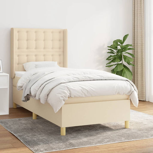 Boxspring met matras stof crèmekleurig 90x200 cm Bedden & bedframes | Creëer jouw Trendy Thuis | Gratis bezorgd & Retour | Trendy.nl