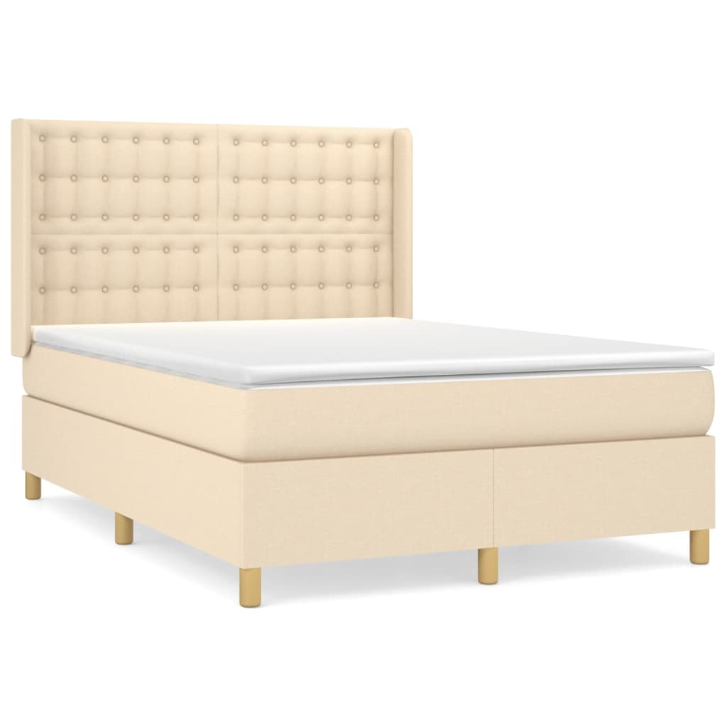 Boxspring met matras stof crèmekleurig 140x190 cm Bedden & bedframes | Creëer jouw Trendy Thuis | Gratis bezorgd & Retour | Trendy.nl