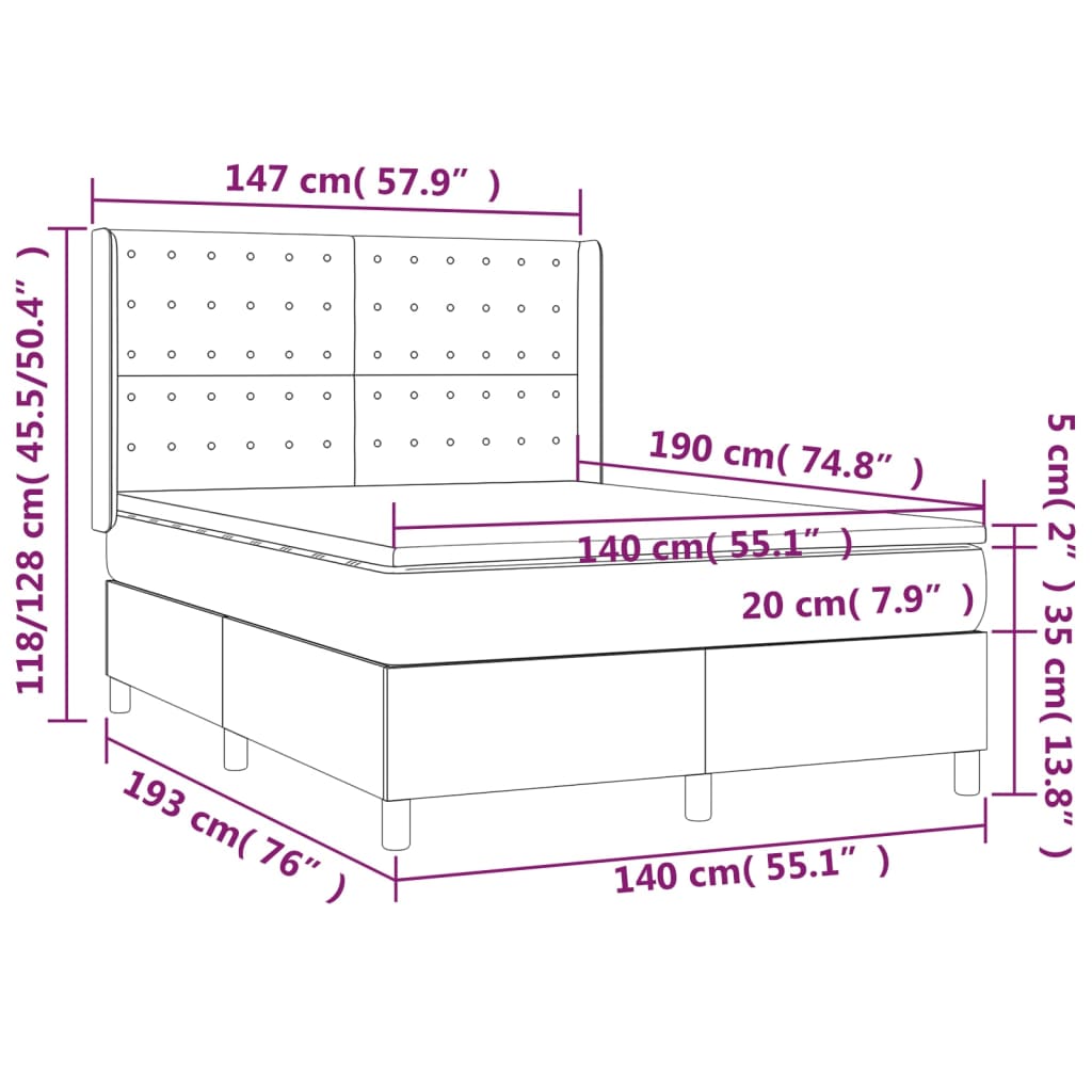 Boxspring met matras stof crèmekleurig 140x190 cm Bedden & bedframes | Creëer jouw Trendy Thuis | Gratis bezorgd & Retour | Trendy.nl