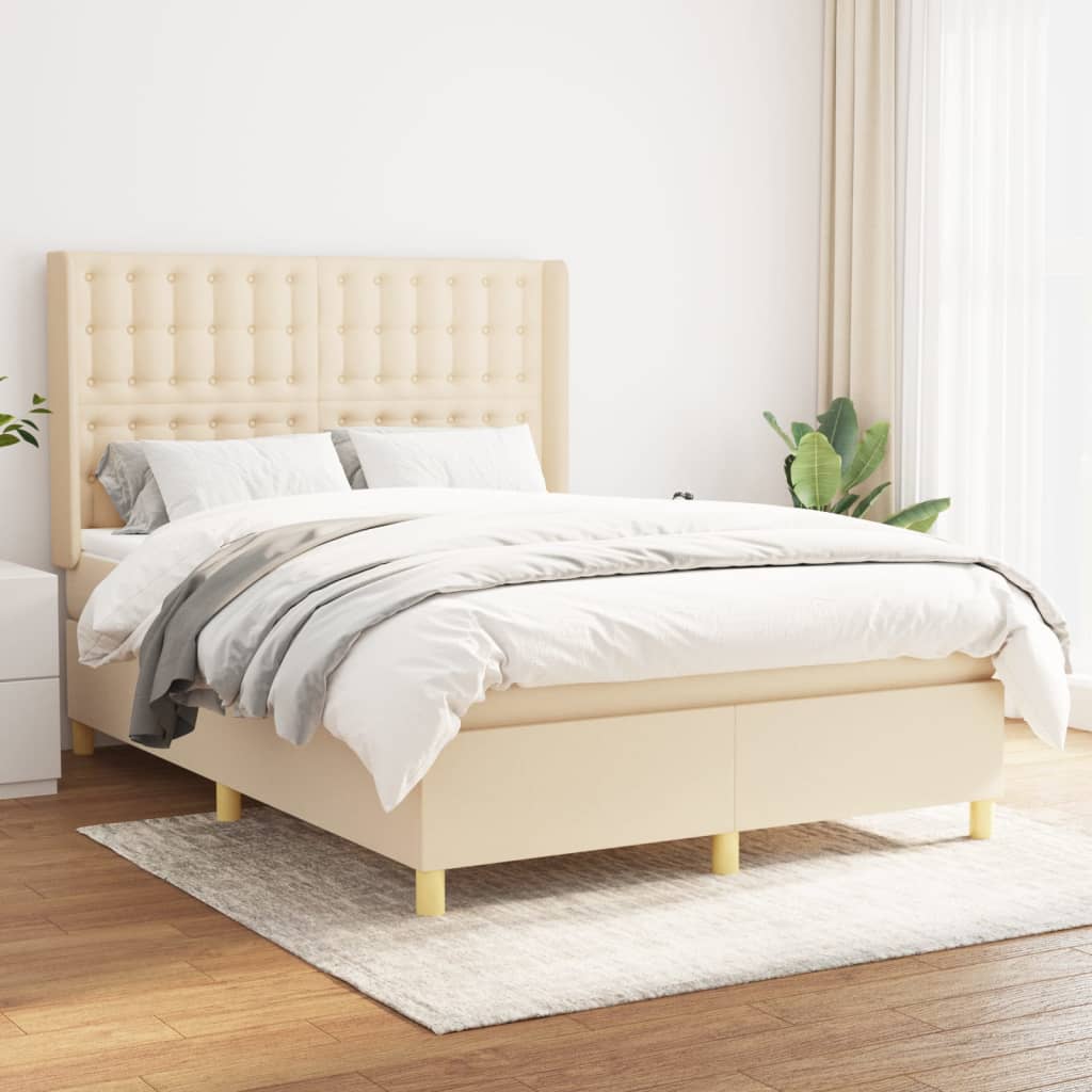 Boxspring met matras stof crèmekleurig 140x190 cm Bedden & bedframes | Creëer jouw Trendy Thuis | Gratis bezorgd & Retour | Trendy.nl