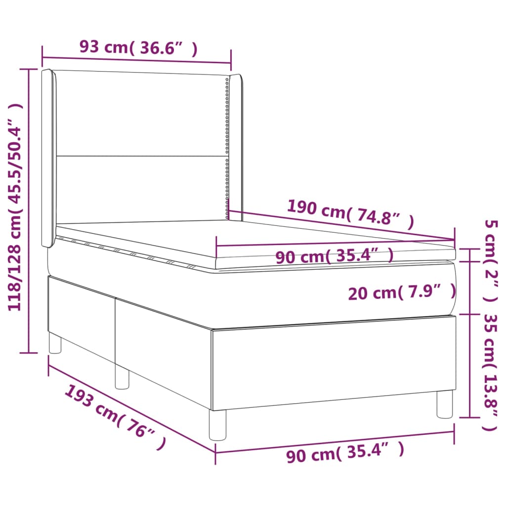 Boxspring met matras kunstleer grijs 90x190 cm